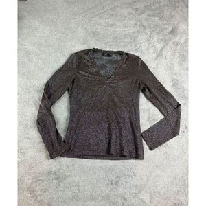 Philippe Adec Bergdorf Goodman Sparkle V-Neck Pullover Top Long Sleeve Size M